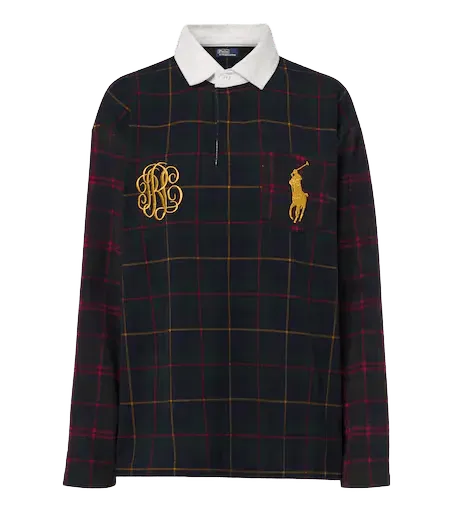 Pony plaid cotton flannel polo shirt