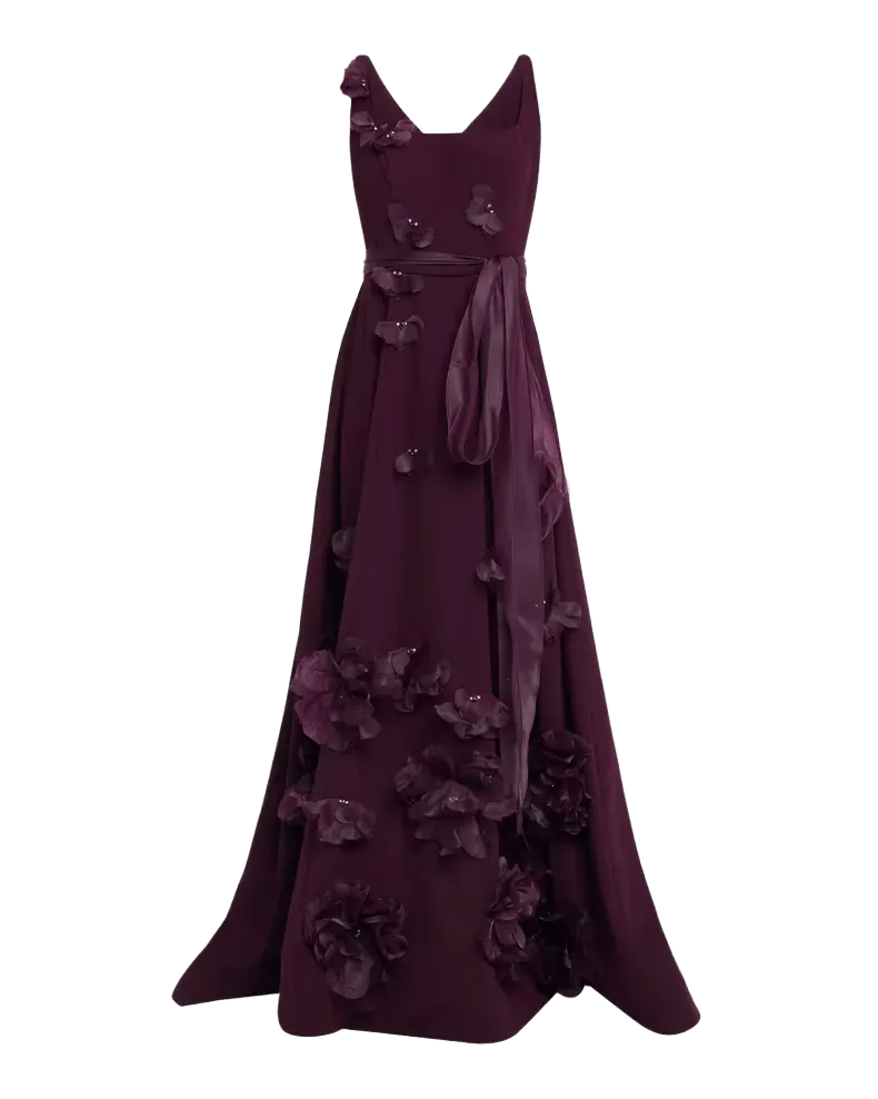 Square-Neck Floral Applique Gown