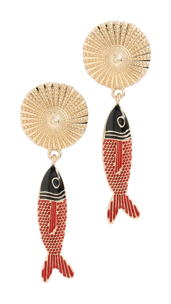 Sun Disc Fish Drop Earrings