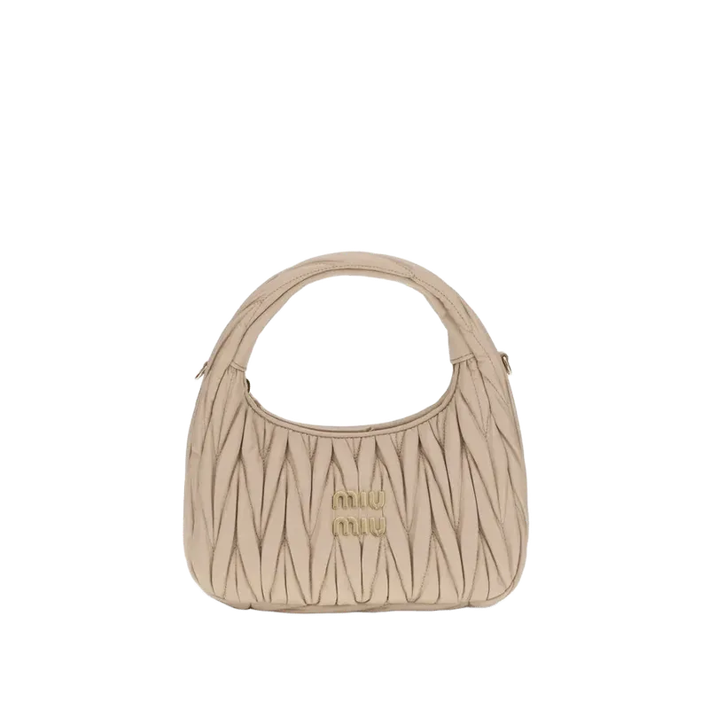 Miu Miu Quilted Matelassé Calf Leather Shoulder Bag — Beige