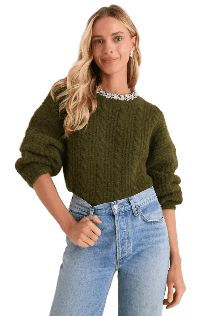 Olive Embellished June Crewneck