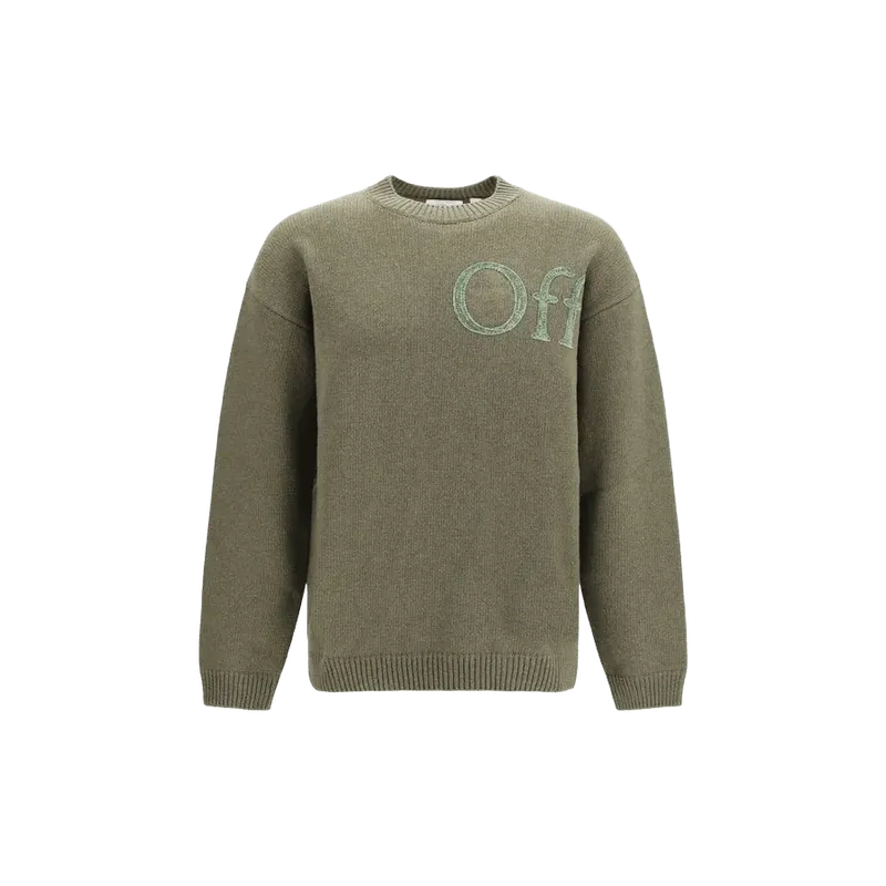 Off-White Embroidered Logo Wool-Blend Sweatshirt — Gray