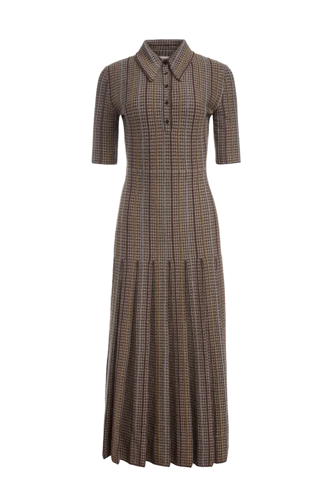 Shropshire Knit Dress in Camel Cashmere Silk with Collar