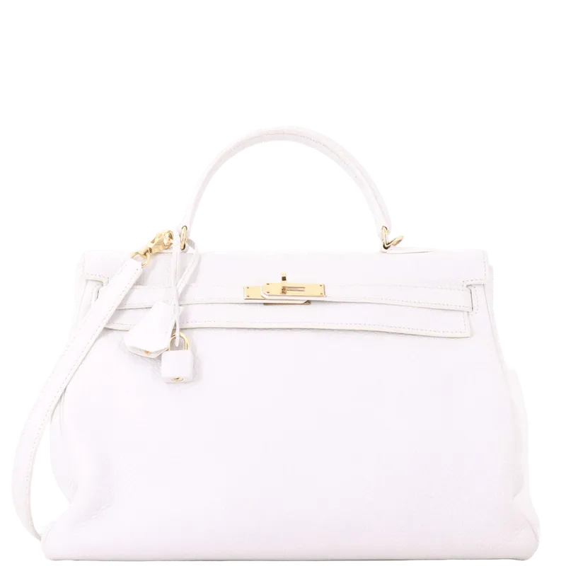 Kelly Handbag White Clemence with Gold Hardware 35