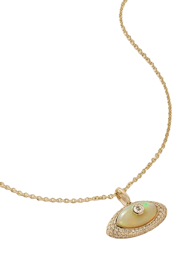 Large Opal Eye 14-karat gold diamond necklace