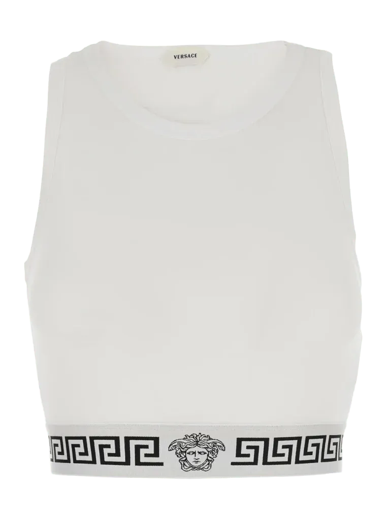 Versace Logo-Trimmed Cotton Tank Top — White