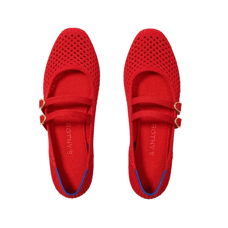 The Double Buckle Mary Jane - Bright Red Mesh