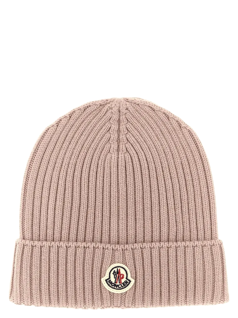 Moncler Enfant Merino Wool Ribbed Beanie — Antique Pink
