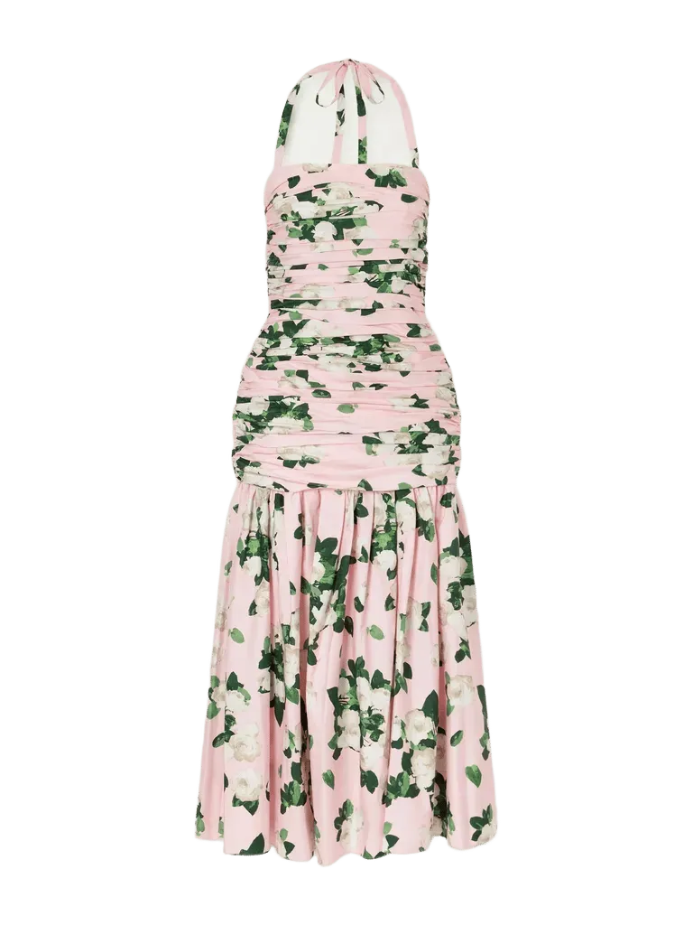 Floral-print ruched cotton-blend maxi dress