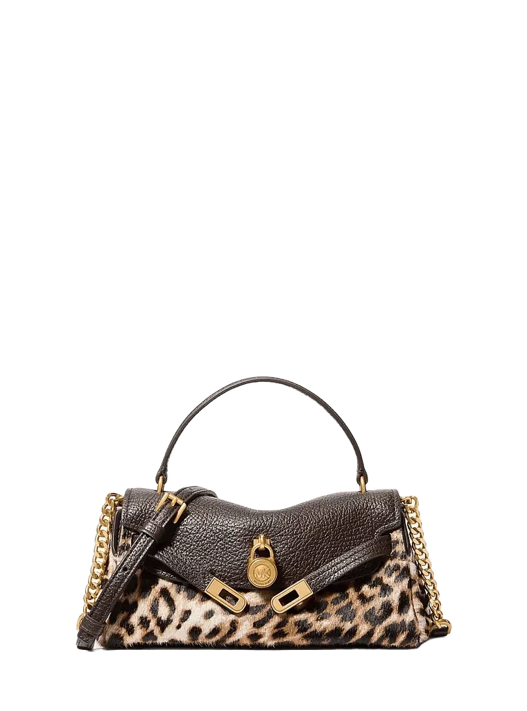 Hamilton Moderne Extra-Small Leather and Leopard Print Calf Hair Slouchy Crossbody Bag