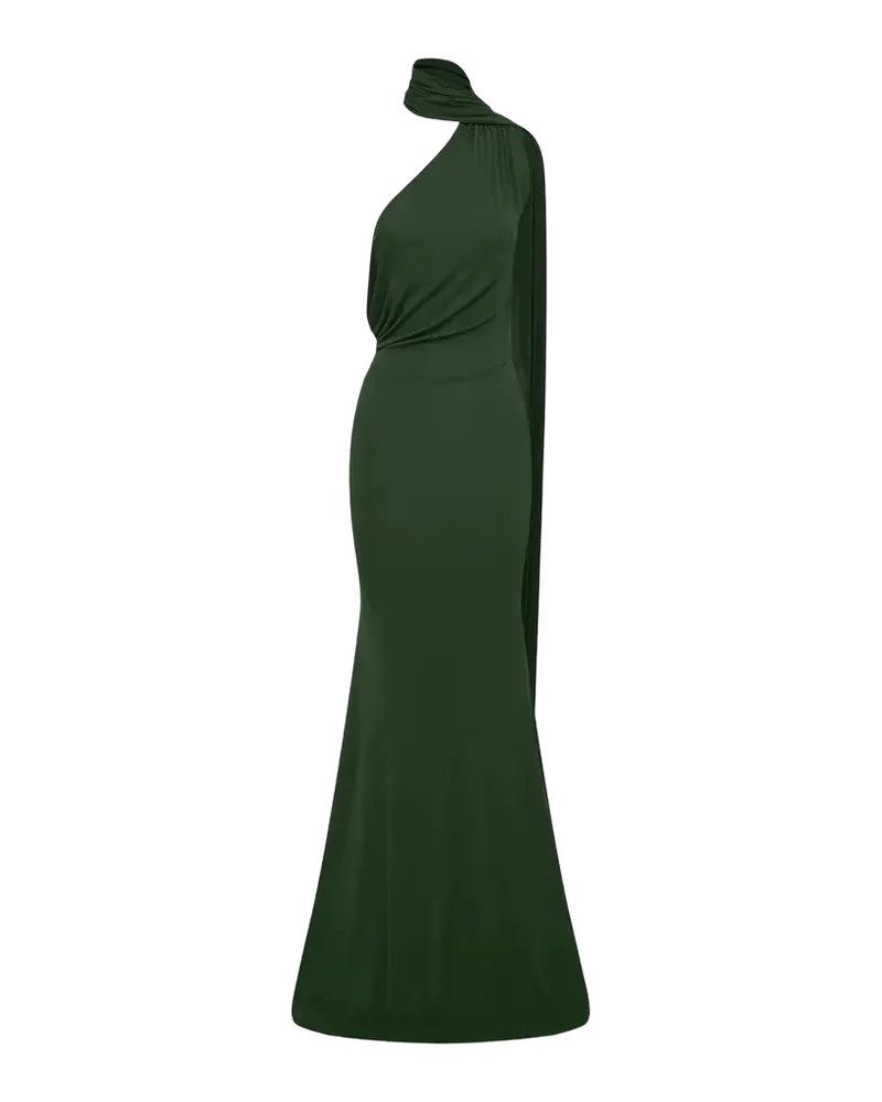One-Shoulder Scarf-Neck Jersey Maxi Dress