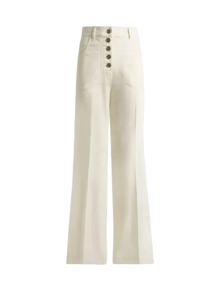FLARED STRETCH COTTON DENIM JEANS WITH PEGASO BUTTONS