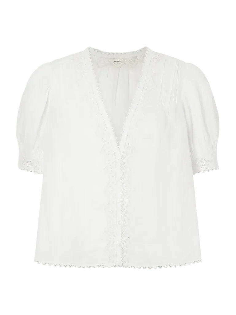 Brigitta lace-trimmed pintucked ramie woven blouse