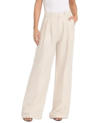 Women's Linen Mid-Rise Wide-Leg Trousers Pants