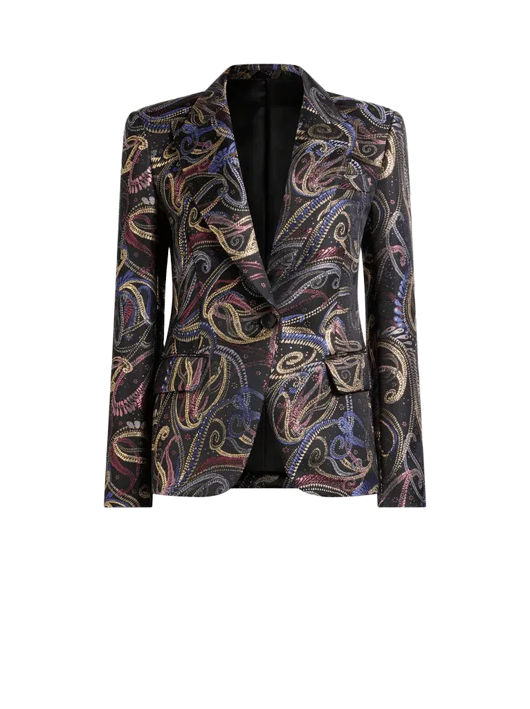 SINGLE-BREASTED JACKET IN DUCHESSE JACQUARD WITH PAISLEY FOLIAGE MOTIF