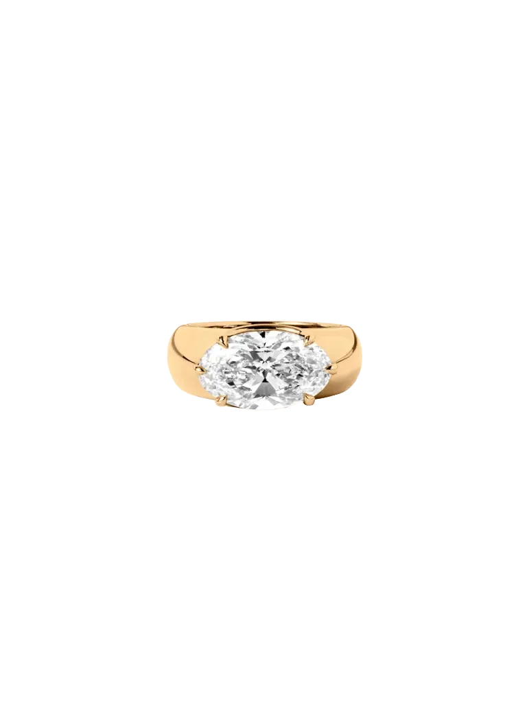 14K RHYS OVAL-CUT PINKY RING IN LAB DIAMOND, 14K YELLOW GOLD