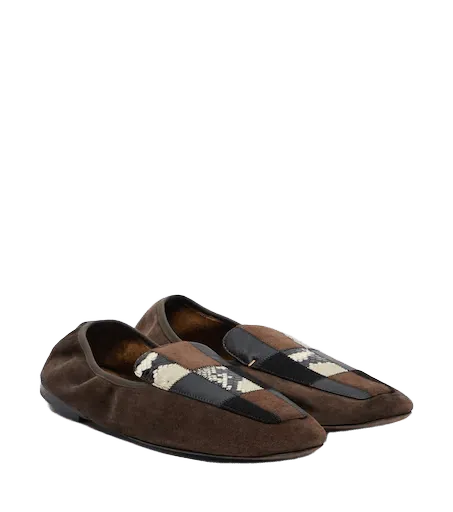 Zoe patchwork suede and leather slip-on shoes