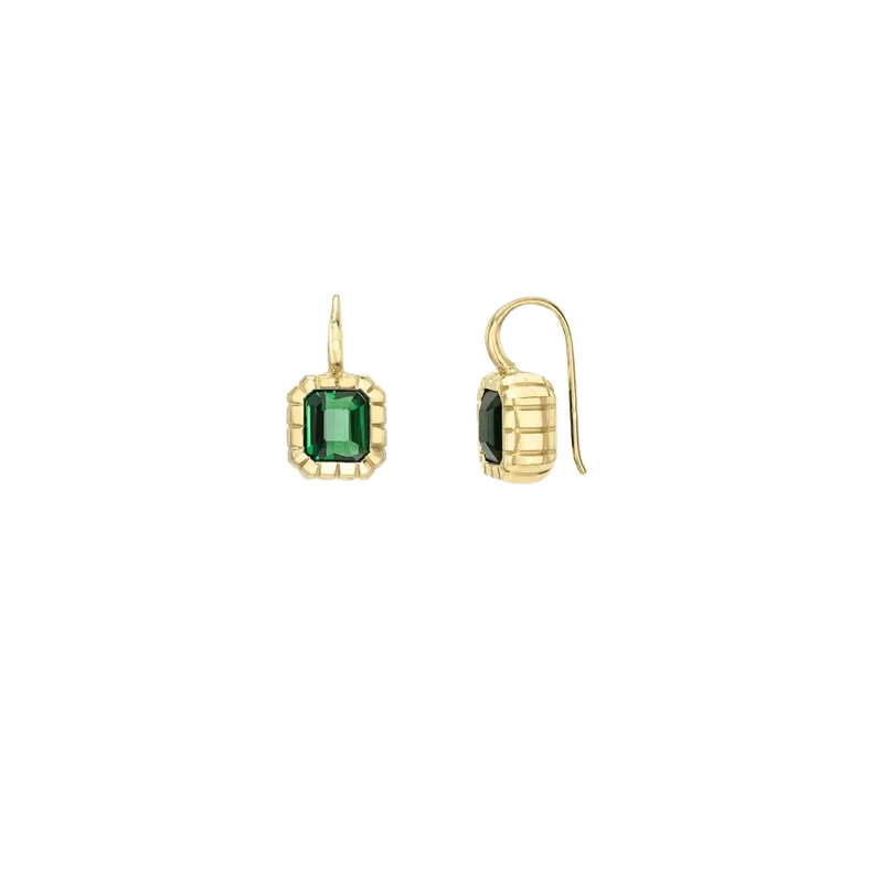 3.24ct Emerald Cut Tsavorites Heirloom Bezel Earrings