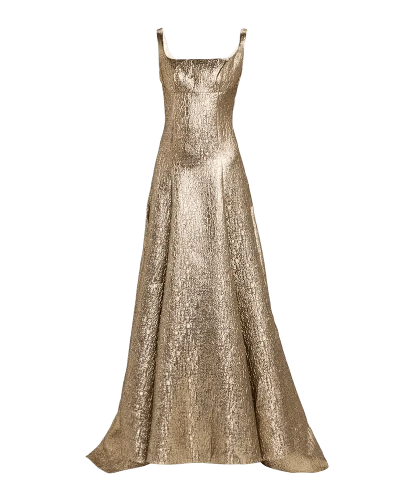 Sleeveless Textured Metallic Jacquard A-Line Gown