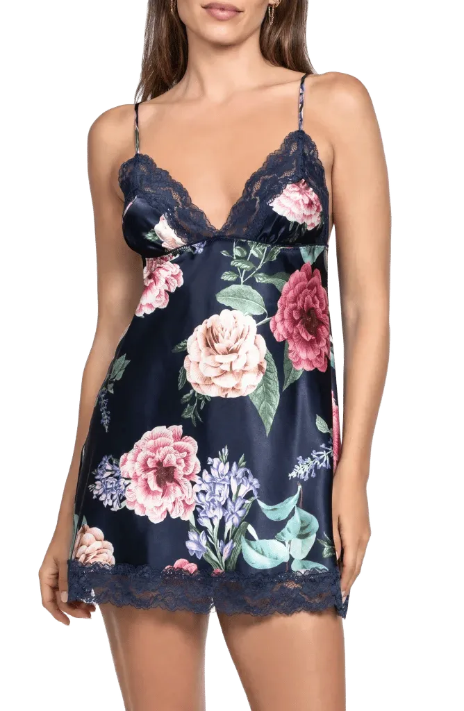 Sicily Floral Lace Trim Strechy Satin Chemise
