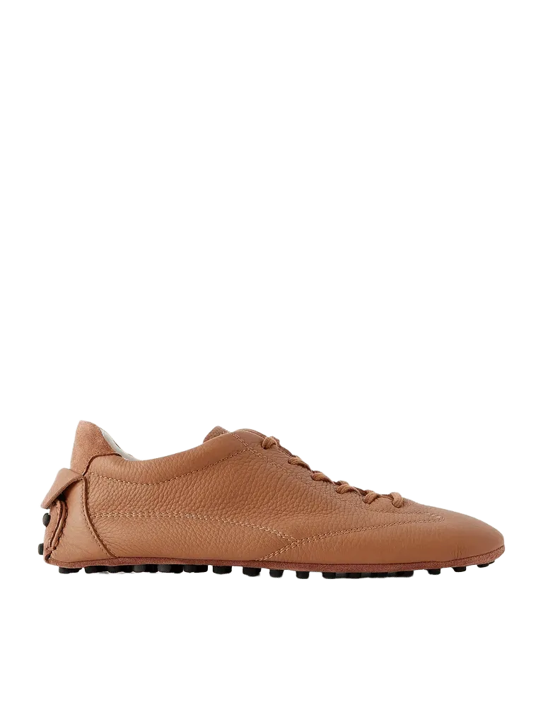 Suede-trimmed full-grain leather sneakers