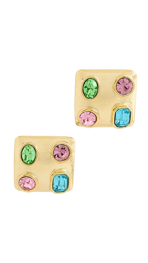 Multi Pastel Stones Square Earrings