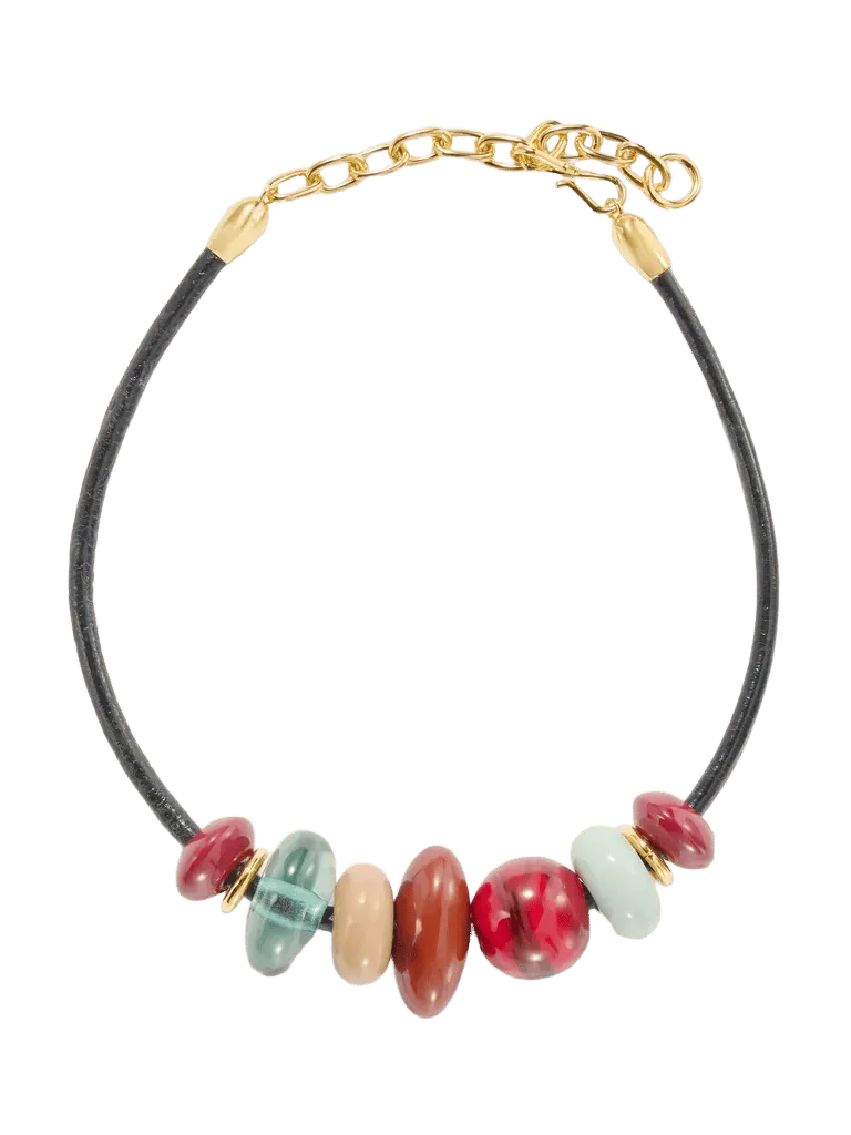 Piedra leather beaded necklace - multi - One Size