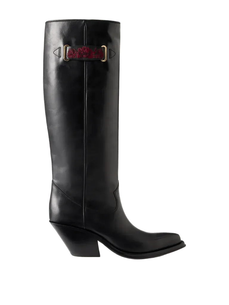 Azelan embroidered leather knee boots