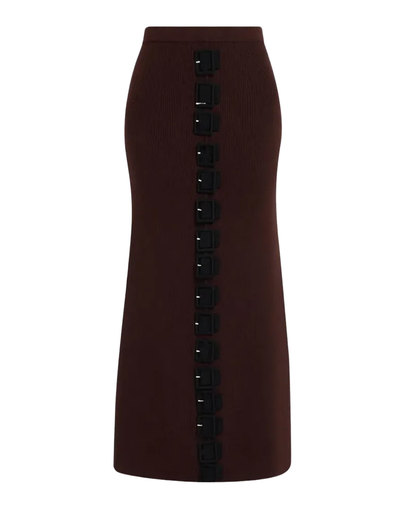 Charlise Buckled Wool Rib Midi Skirt