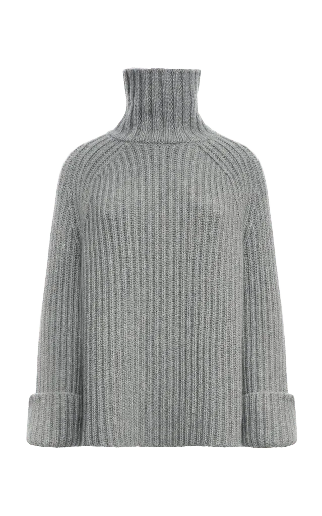 Ribbed Raglan Cashmere Turtleneck