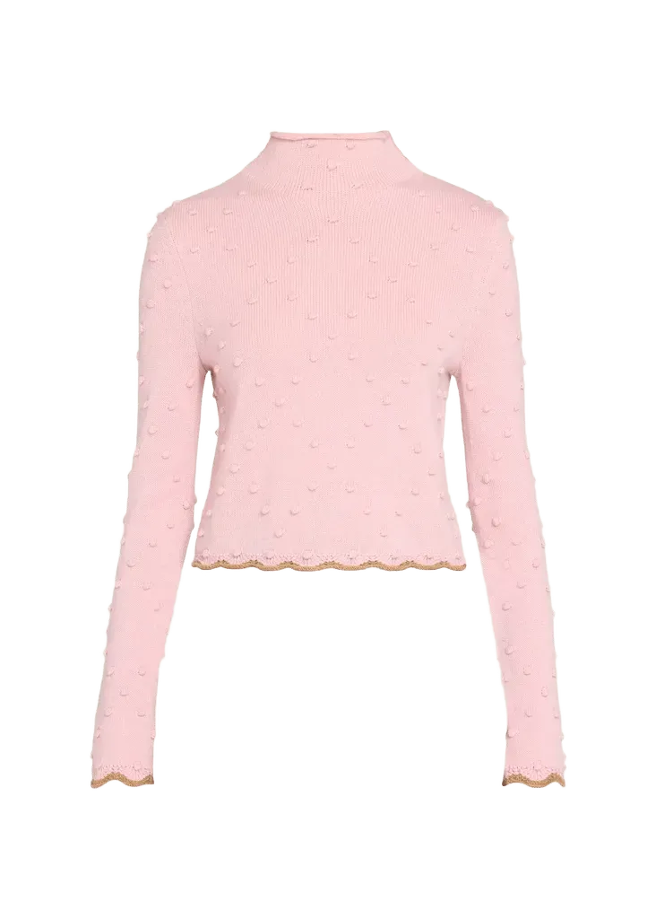 Popcorn Wool-Cashmere Mock-Neck Sweater
