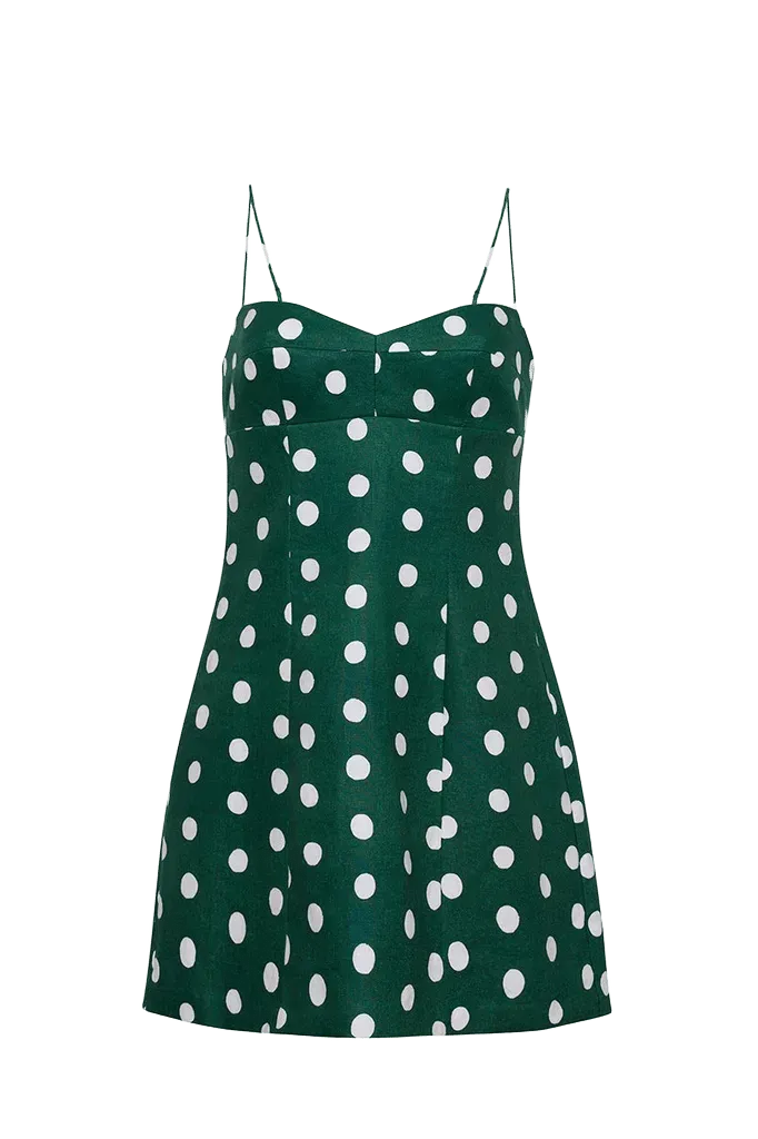 Cherry Mini Dress in Polka Dot Green