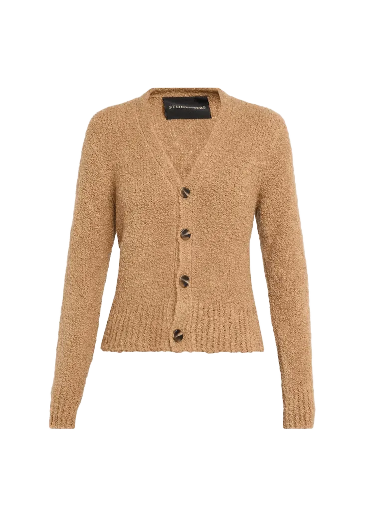 Camel Slub Boucle V-Neck Cardigan