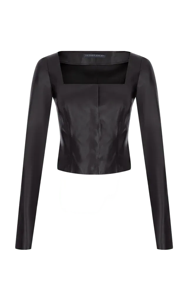 Long-Sleeve Leather Top