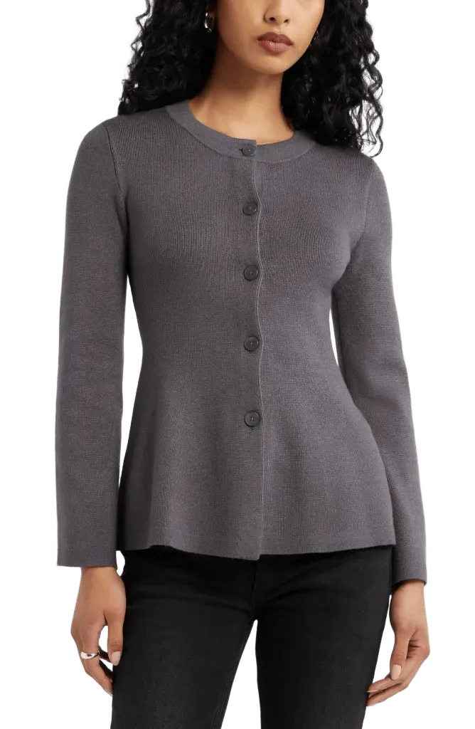 Button Front Peplum Cardigan