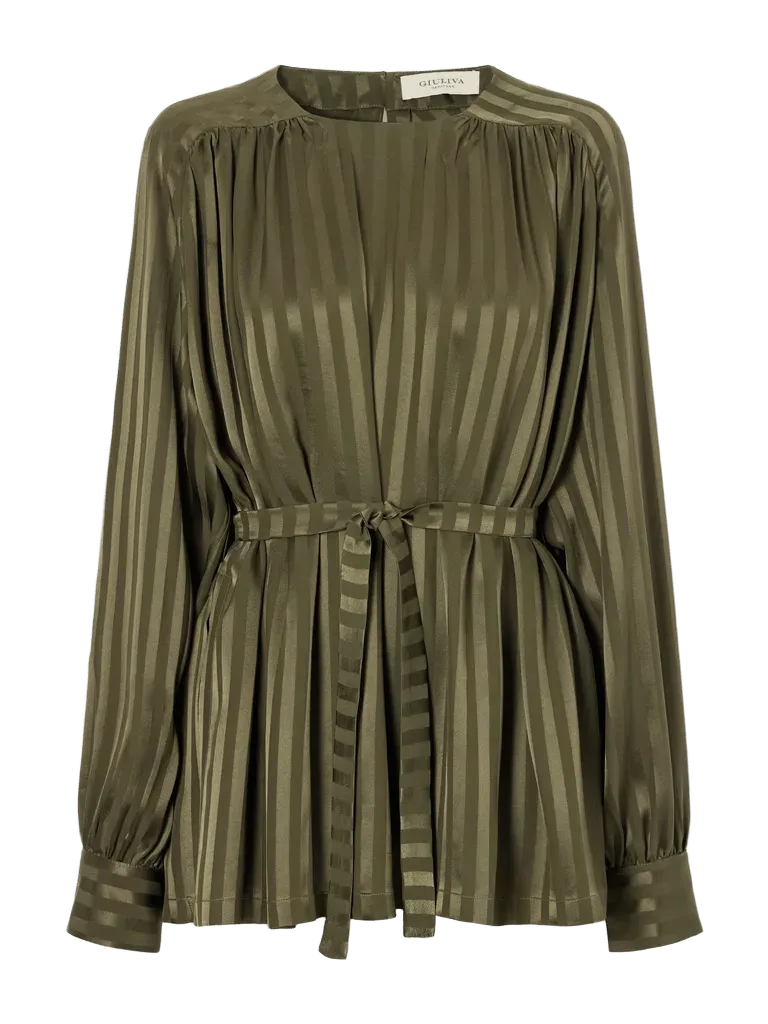 The Tea Tunic belted striped silk-jacquard blouse