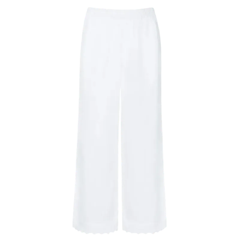 women's white scalloped linen beach pant