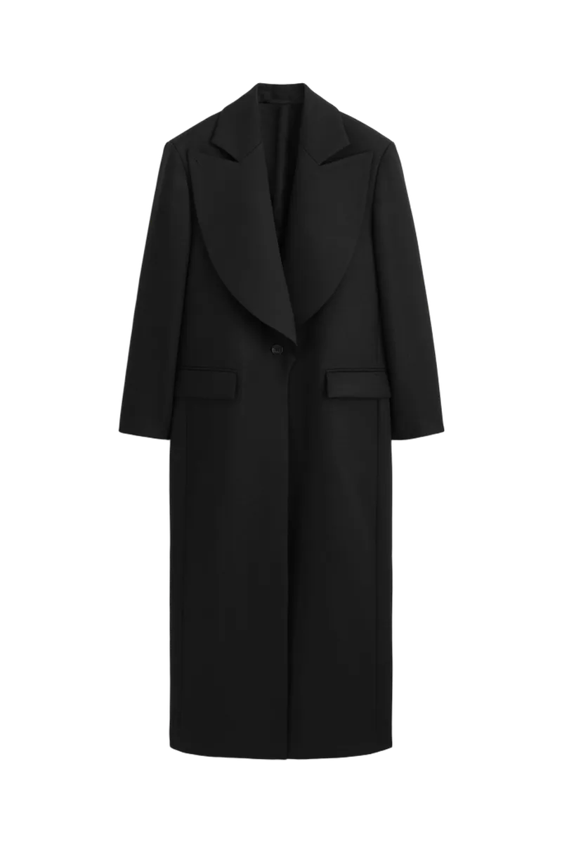 TAILORED DRAPED WOOL-BLEND LONG COAT