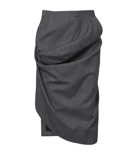 Draped asymmetric virgin wool midi skirt