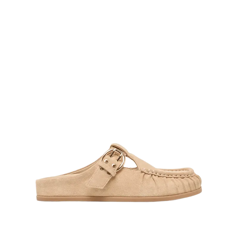 JEANNE Camel Suede Closed-Toe Slip-On Mule Flats