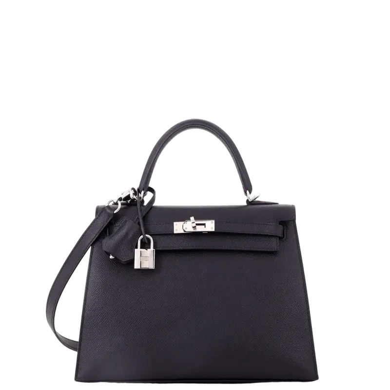 Kelly Handbag Black Epsom with Palladium Hardware 25