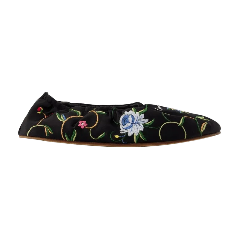 Kenzo Embroidered Lambskin Ballet Flat — Black