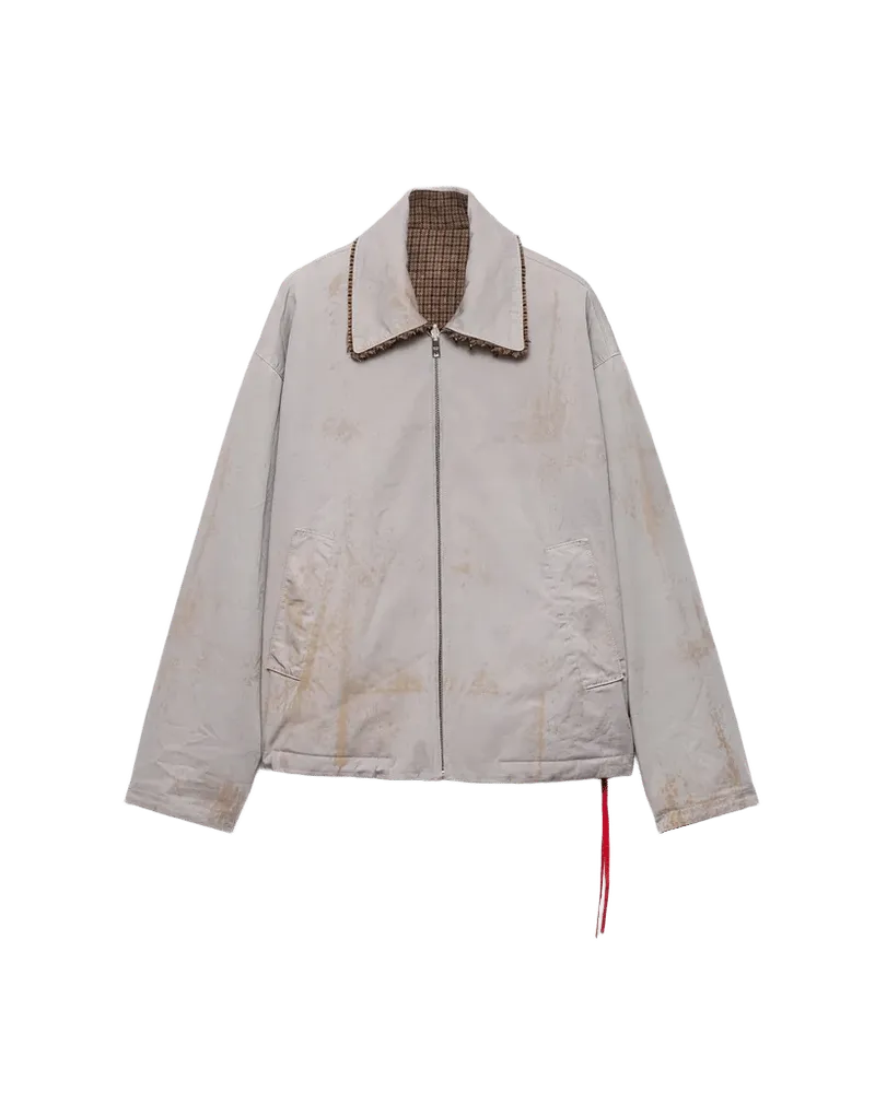 Reversible antiqued twill and houndstooth check blouson jacket
