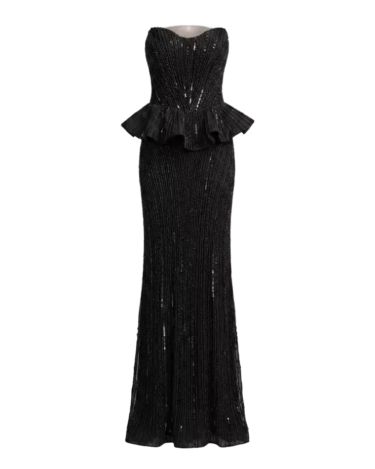 Beaded Strapless Peplum Gown