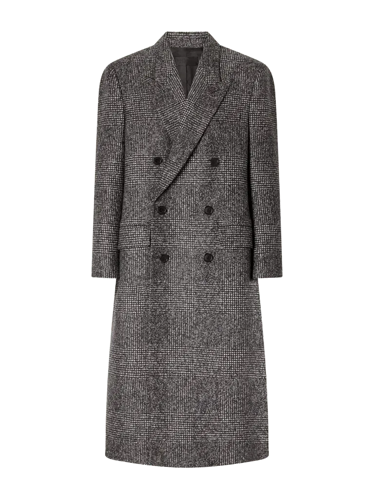 Edmond double-breasted checked wool-blend long coat