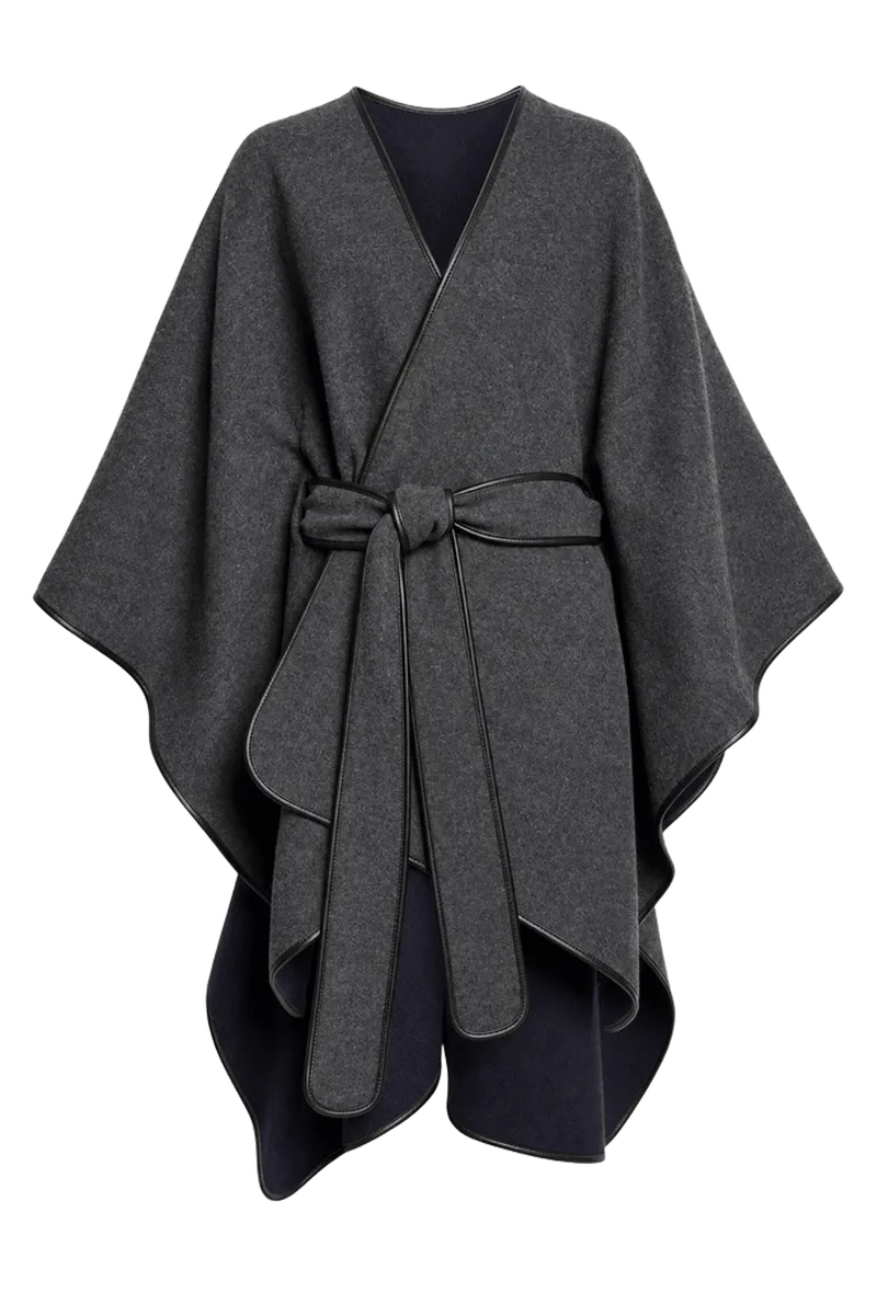 Leather Piped Wool & Cashmere Belted Cape