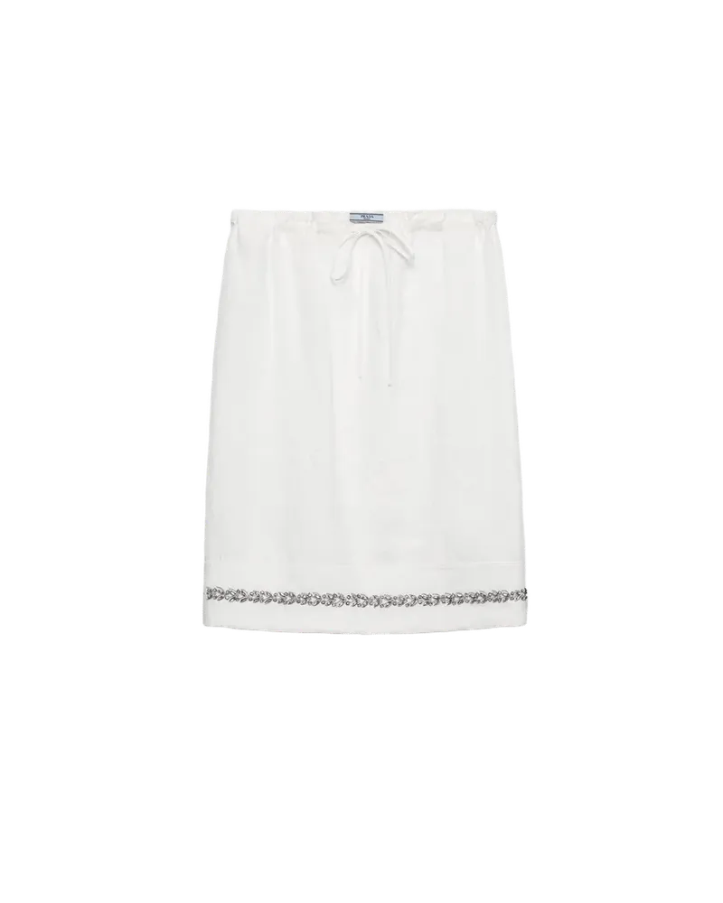 Embroidered slubbed fabric skirt