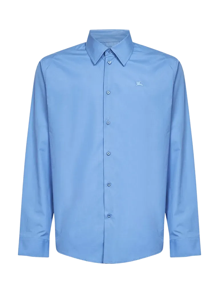 Burberry Cotton Poplin Embroidered Shirt — Blue