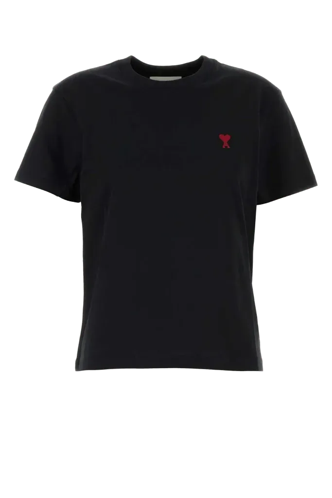 AMI Paris Logo-Embroidered Organic Cotton T-Shirt — Black