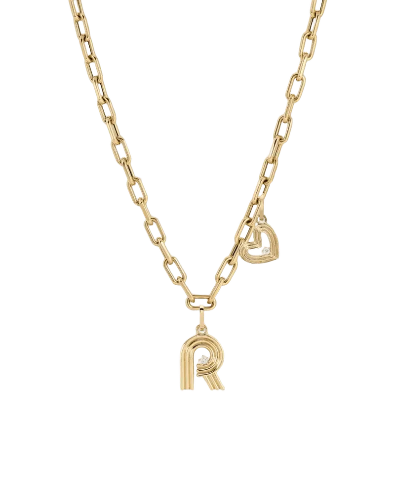 5.3mm Groovy Italian Chain Initial Heart Necklace